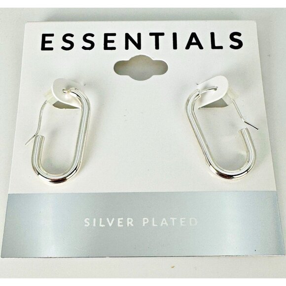 Essentials Silver Wire Hook Rectangular Oval Hoop Earrings $40 MSRP - Picture 1 of 7